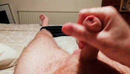 UK Hairy Bear Wanking on Bed with and Without Wank Sleeve