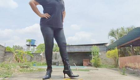 Diana Senior Crushing Bananas on a sexy cowgirl outfit