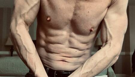 Hotel room muscle flexing, ab punching, and nipple play SD