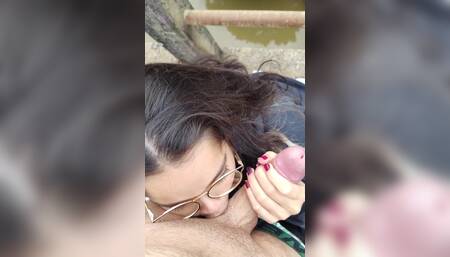 Outdoor Blowjob with Cumshot on White Moon's Face