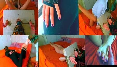 Mal Dee tried guillotine rope hogtie while being foot fucked