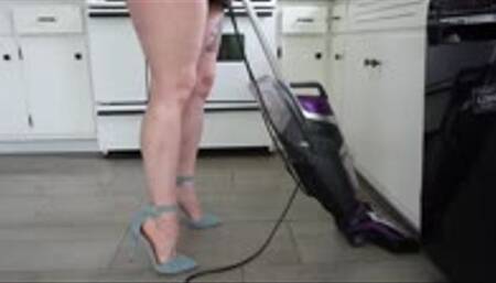 Muscular Calves and Legs in Blue Stilettos while Vacuuming in Natural Light MP4 1080
