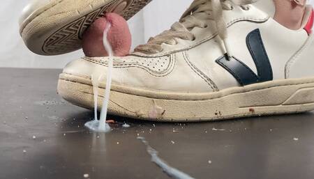 A Shoejob with Veja Sneakers - Cbt and Cockcrush with dirty and sandy Veja sneakers - multicut - 4k