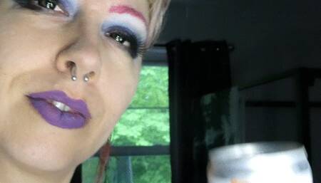 Gorgeous Goth Girl Sips Seltzer and Burps