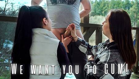 We Sucked Him Together on our Vacation - Public Threesome Blowjob