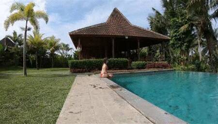 Swimming in pool and underwater masturbate