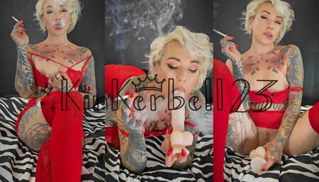 Sucking, playing and smoking THREE Marlboro Red 100s dressed in all Red - Kinkerbell23