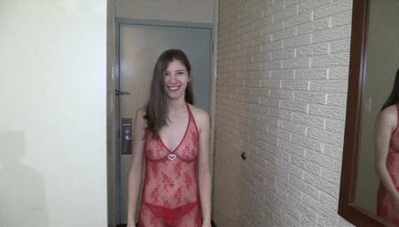 Skinny Slut Girl Sierra red lingerie creampie!