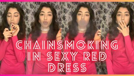 Chainsmoking in Red Dress