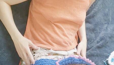 Red Suction Dildo in a Pink Skirt