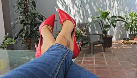 Katherine super sexy high heels teasing on red stilettos