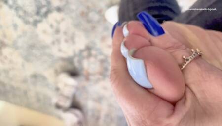 Empress MBella with blue nails and transparent mules 1980 x 1020