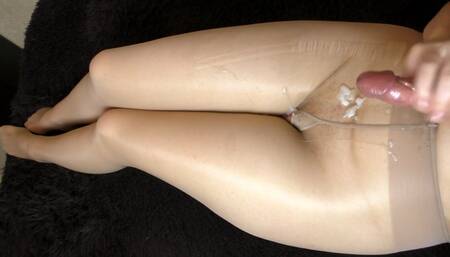 Step sis Teen Handjob - Cum on legs in sexy Nude Pantyhose