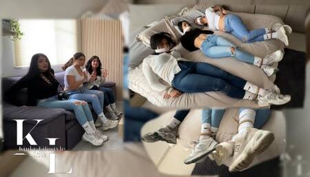 Undercover Investigators 2: Three Reporters Rope Tied & OTM gagged in New Balance Sneakers (Tight Jeans, Socks over pants, Nike White Crew Socks, Long Sleeve, Crossed Hands & Feet, Bed, Hopping)