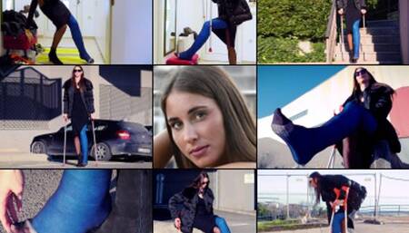Mirna LLC Crutching to Work with her Casted Toes in Hose (in HD 1920X1080)