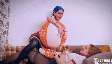 Q951 Stashia pops 6 tight beachballs on Mariette's Strapop - 1080p