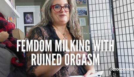 Real Femdom Milking; FLR Ruined Orgasm Handjob cumshot BBW MiLF Domme with Feminized Submissive POV featuring OctoGoddess and quiver real BDSM couple wmv Version