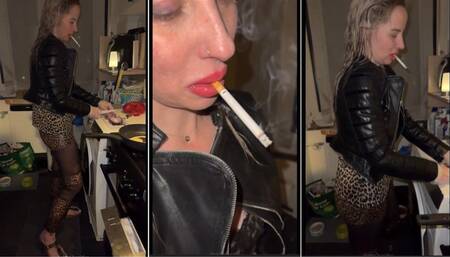 Smoking while cooking in Birkenstock and leather