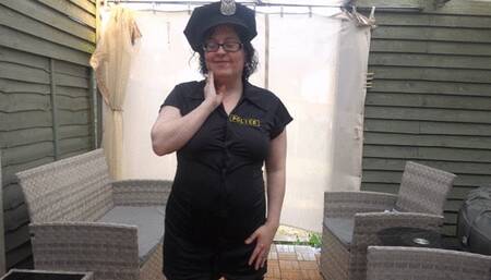 Sexy Police Woman Cosplay stripping in Holdup Stockings