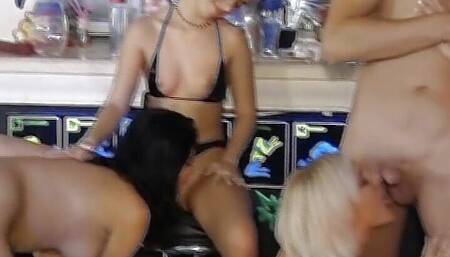 An outstanding German chicks and multiple hard cocks having fun at the bar