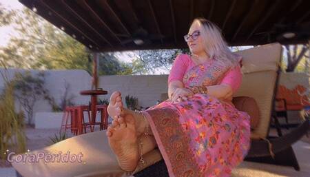 Relaxing barefoot outside