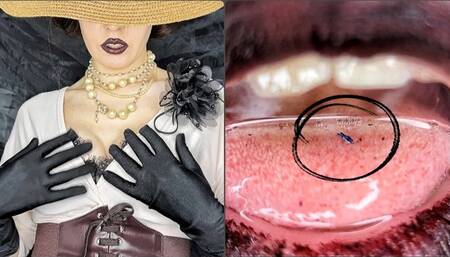 Tiny slave ended up in Lady Dimitrescu's drooling mouth