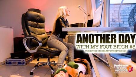 A new day with my foot bitch #5 The bitch licks my socks in the office and serves as a foot rest ( Sock Worship with Goddess Sheila ) - FULL HD MP4