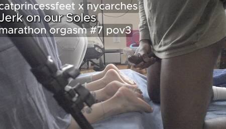 Jerk off on our soles! Cat Princess and NycArches double footjob marathon 7th nut, after we made him cum 6x in a row pov3, from other side