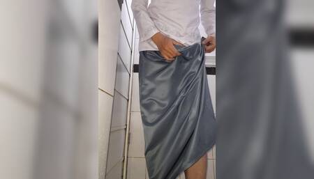 Asian Crossdresser Masturbating and Cum Wearing Slippery College Girl Uniform