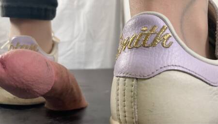 A Shoejob in well worn Adidas Sneakers and sheer nylons - CBT and cockcrush in Adidas Stan Smith sneakers - POV Views - slave -HD quality