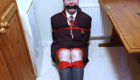 Bound and gagged in adult school uniform and kept in room 1