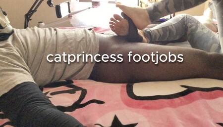 Final, 7th nut of Cat Princess' Footjob Marathon 7, side soles, toegrips, arches and soles stroking, then he massaged her with his rock hard dick between her legging legs, size 9