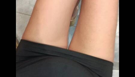 Can't manage my pee to the toilet, my high heels and panties are soaked!