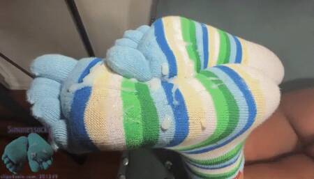 the stripey toe socks sockjob ( 2 MASSIVE LOADS BACK 2 BACK)