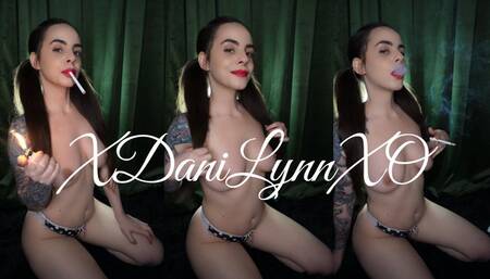 Smoking in Black and White Polka Dot Panties