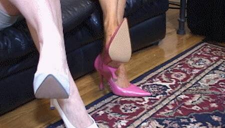 Dangling milfs fuck-me pumps white and pink - 1080 WMV