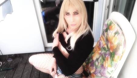 Horny Shemale Cum on the Balcony