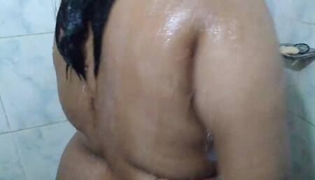 Step Mother Is Taking a Shower with Clean Her Sexy Tits and Hot Pussy