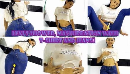 LEVIS SHOWER ANS MASTURBATION WITH T SHIRT AND JEANS
