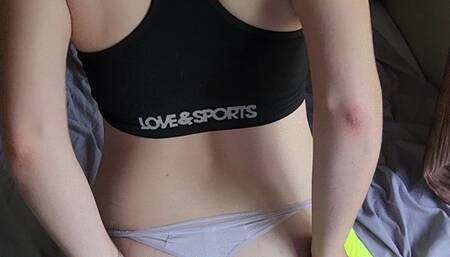 Stripping out of my workout clothes for him to fill me with cock!