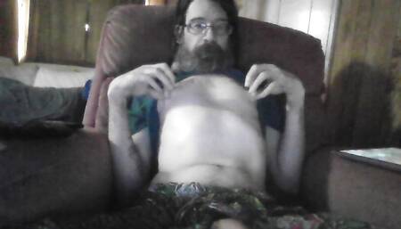skinny twink jerking off in reclier and showing his tight little asshole while talking