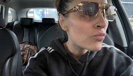 Face slapping face spitting domination Sucking dildo on a Trucker parking place in the car