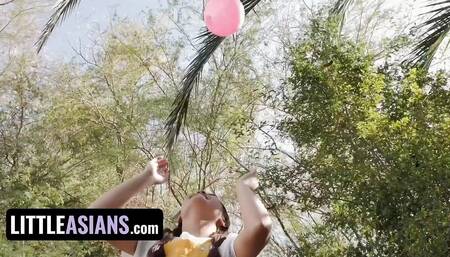 Teen Princess Ella Voneva Gets Her Asian Pussy Rammed by Diamond Banks' Huge Strap on - Littleasians FFM Threesome