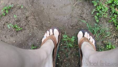 Playing in the mud in my Birkenstocks and Rainbows