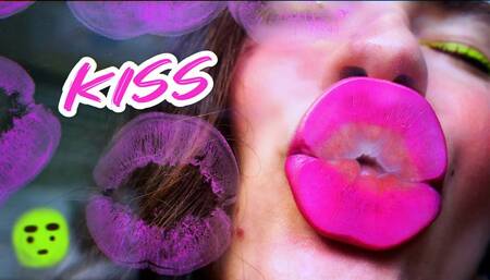 Naughty magenta lipstick kiss + Spit Fetish Kissing