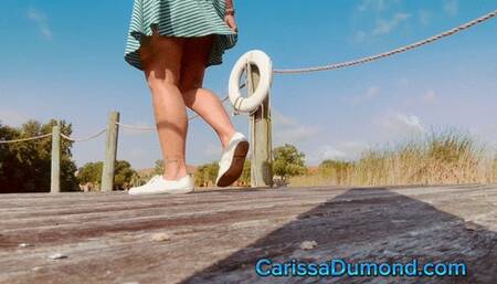 On the dock at the Clothing optional resort stretching and flexing in sheer Leohex