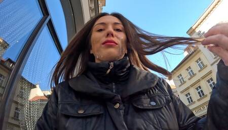 CUM WALK and WETTING on streets of Prague