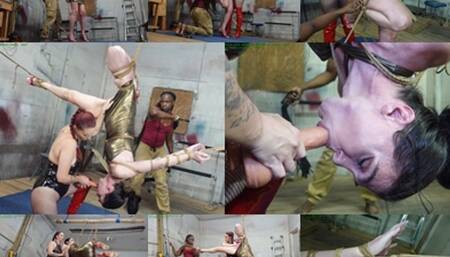 Submissive T-girl spread and hung upside-down and made to cum (MP4 SD 3500kbps)