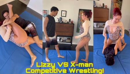 Lizzy VS X-man Competitive Wrestling!