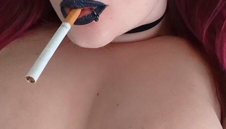 Topless smoking while playing with myself